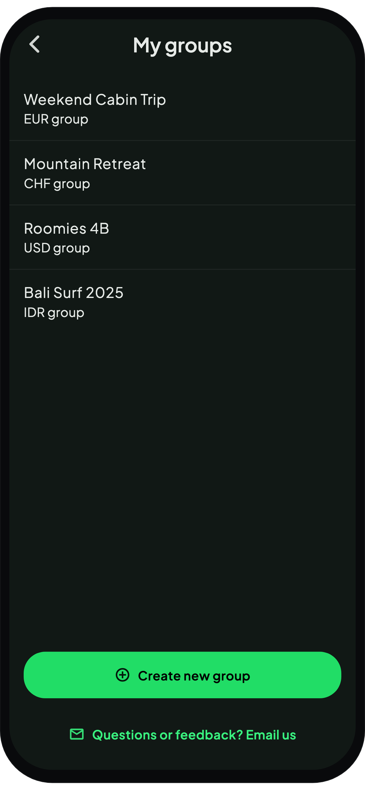 WhoPays group switcher drawer overview